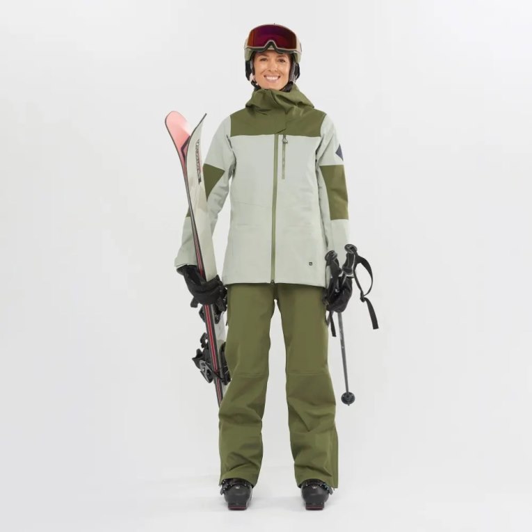 Mint / Olive Salomon Stance 3L Women's Ski Jackets | IE AF3280